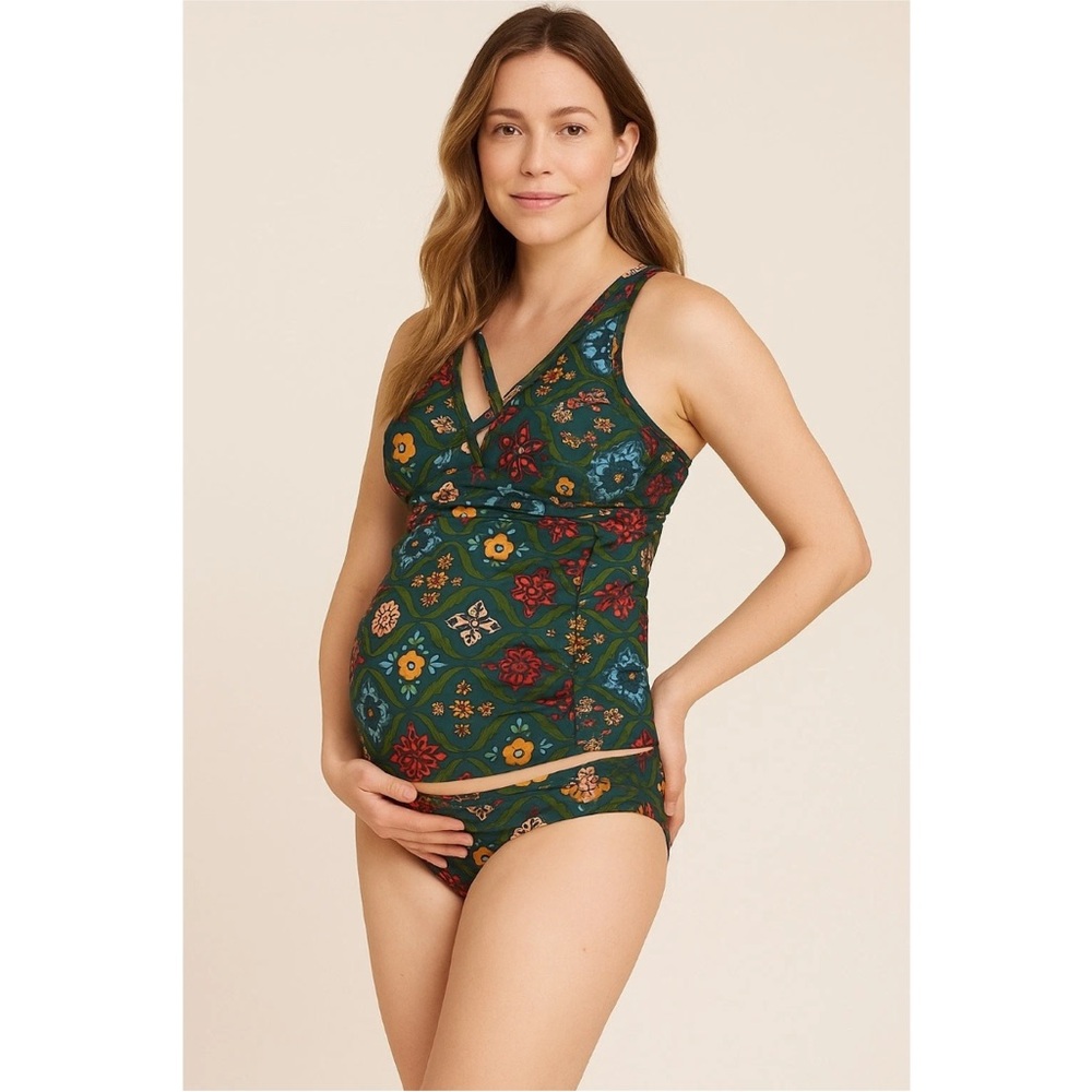 NWT A Pea in the Pod Floral Tankini Swimsuit Set Small Retro Boho Maternity